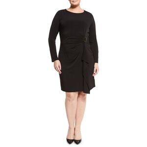 MICHAEL KORS Draped Faux Wrap Buckle Long Sleeve Dress | Small‌‌‌‌‌